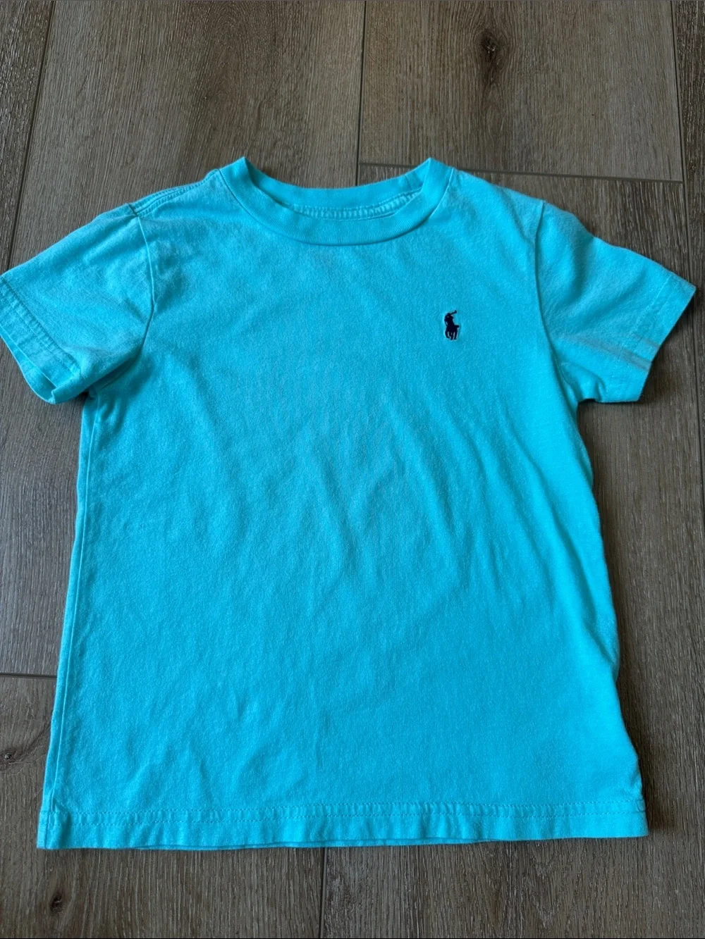 Ralph Lauren Boys Aqua T Shirt Navy Pony Logo Size 3T Cotton Short Sleeve